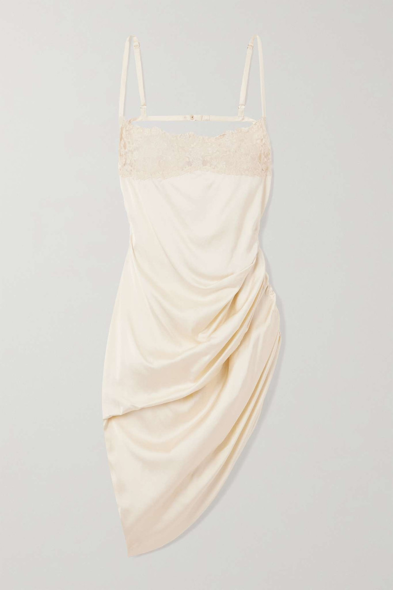 La Saudade Brodée asymmetric draped lace-trimmed 새틴 미니 드레스 - 1
