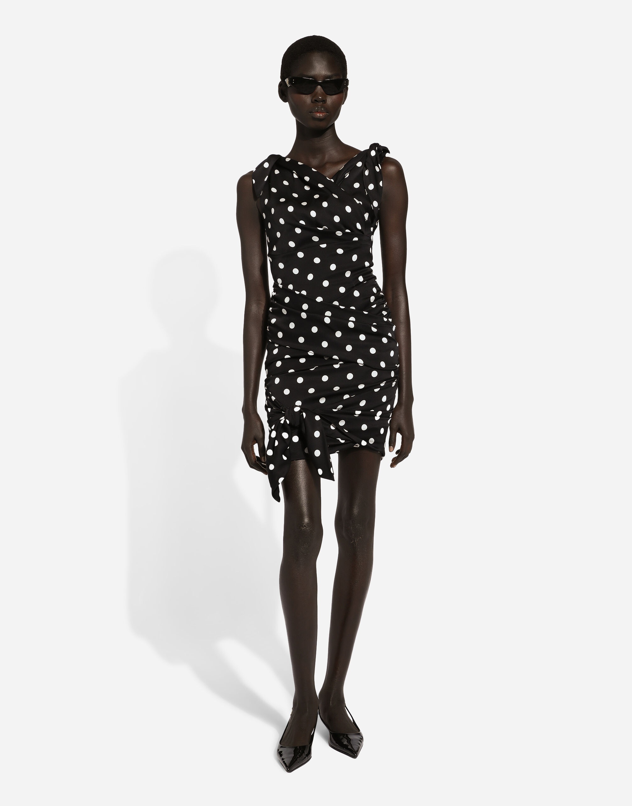 Charmeuse midi dress with draping and polka-dot print - 2
