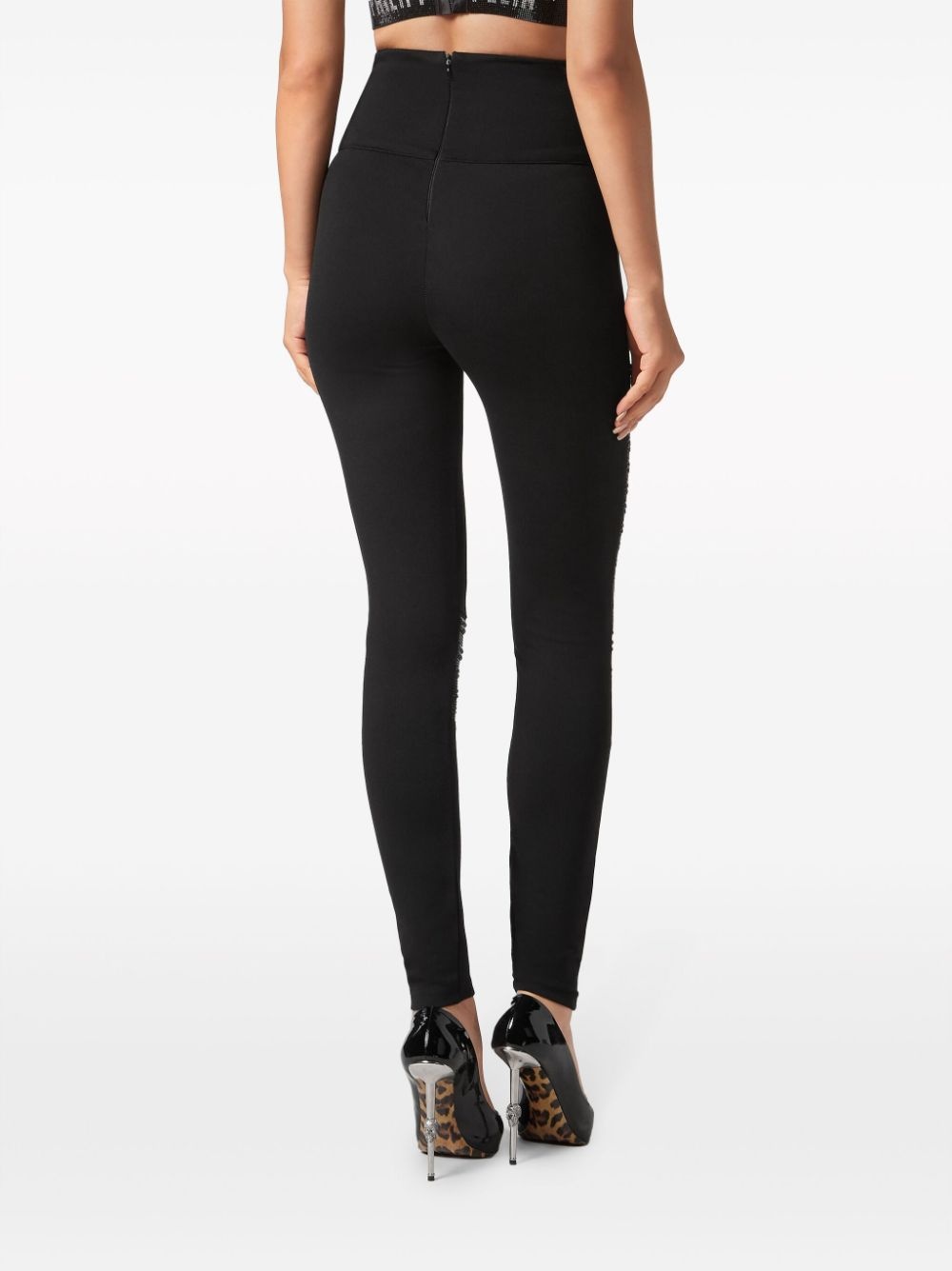 high-waisted crystal-embellished leggings - 4