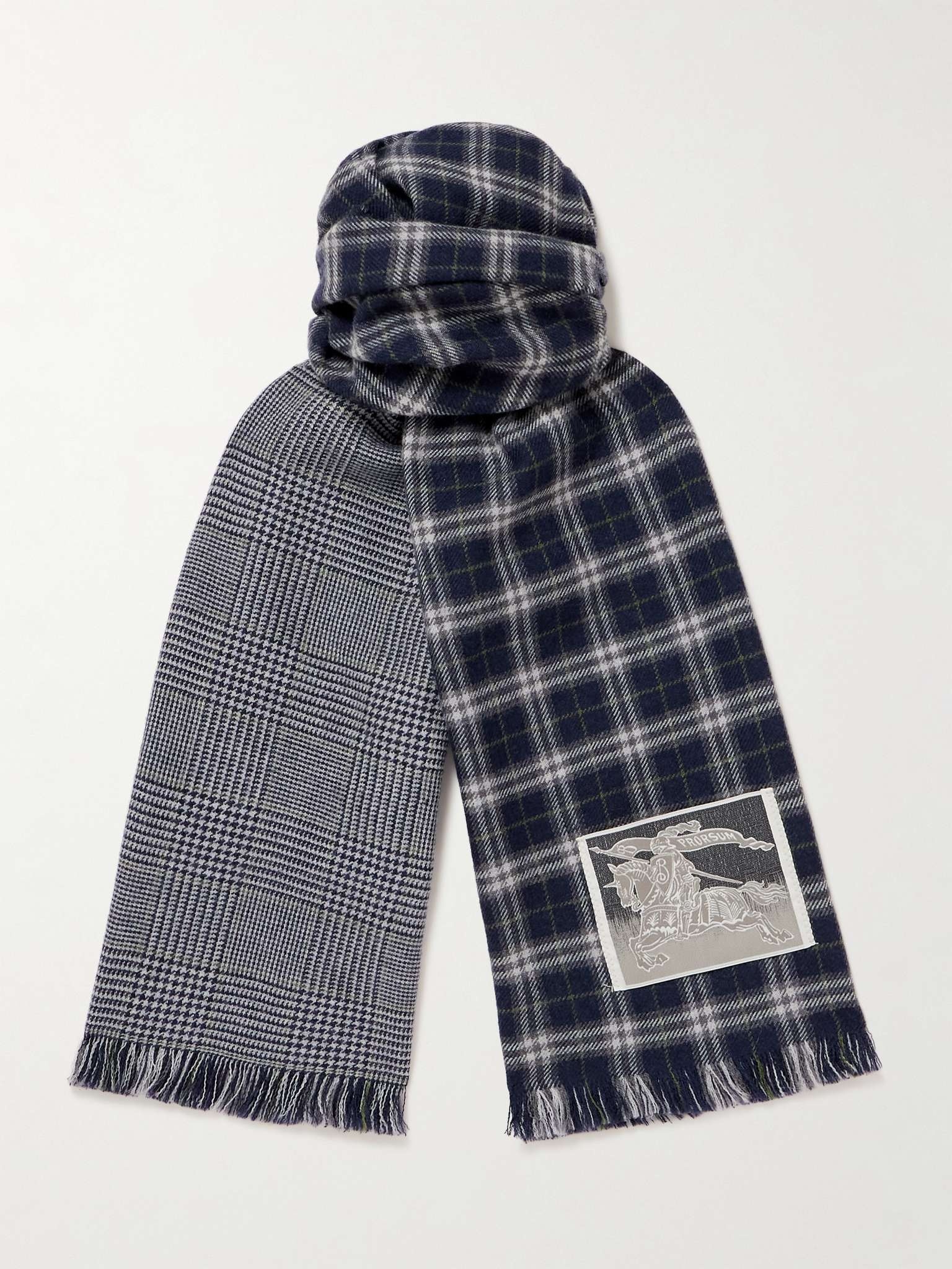 Logo-Appliquéd Fringed Checked Wool-Blend Scarf - 1