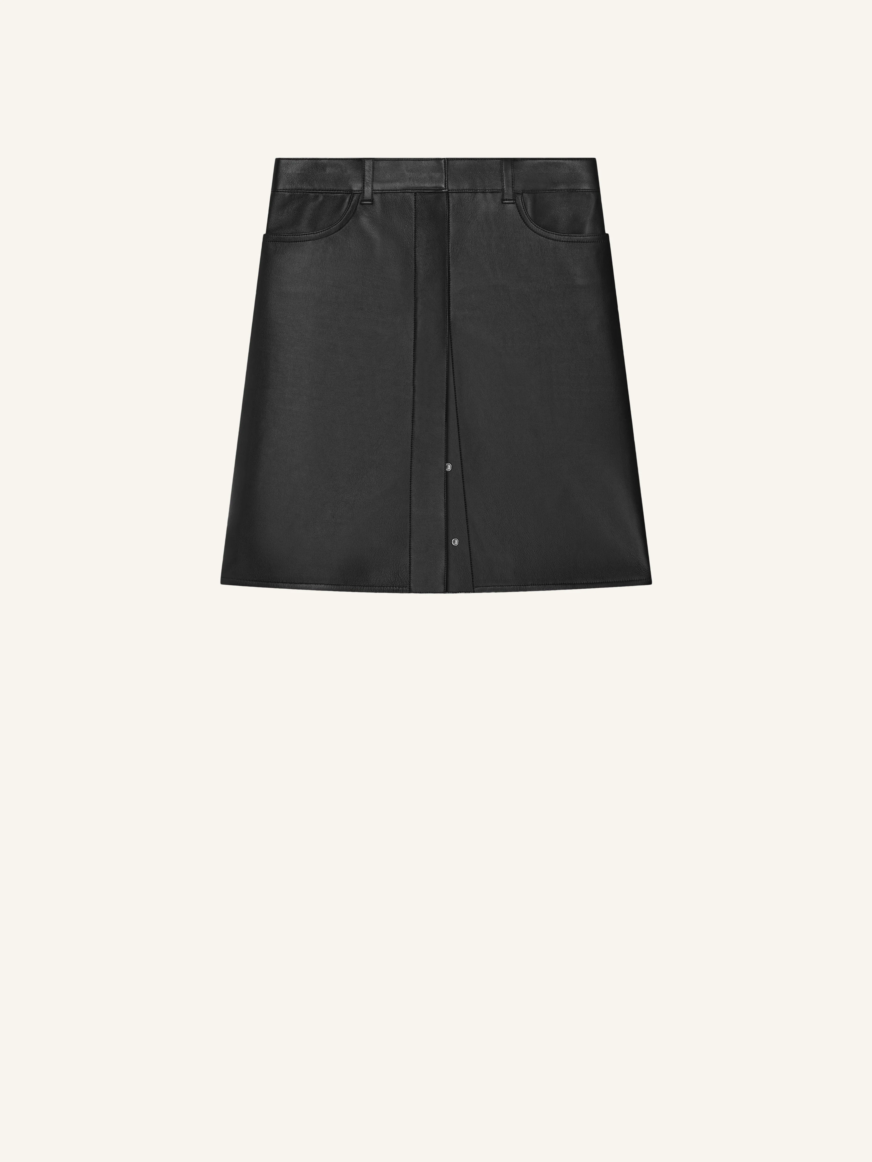 LEATHER SNAP PENCIL SKIRT - 1