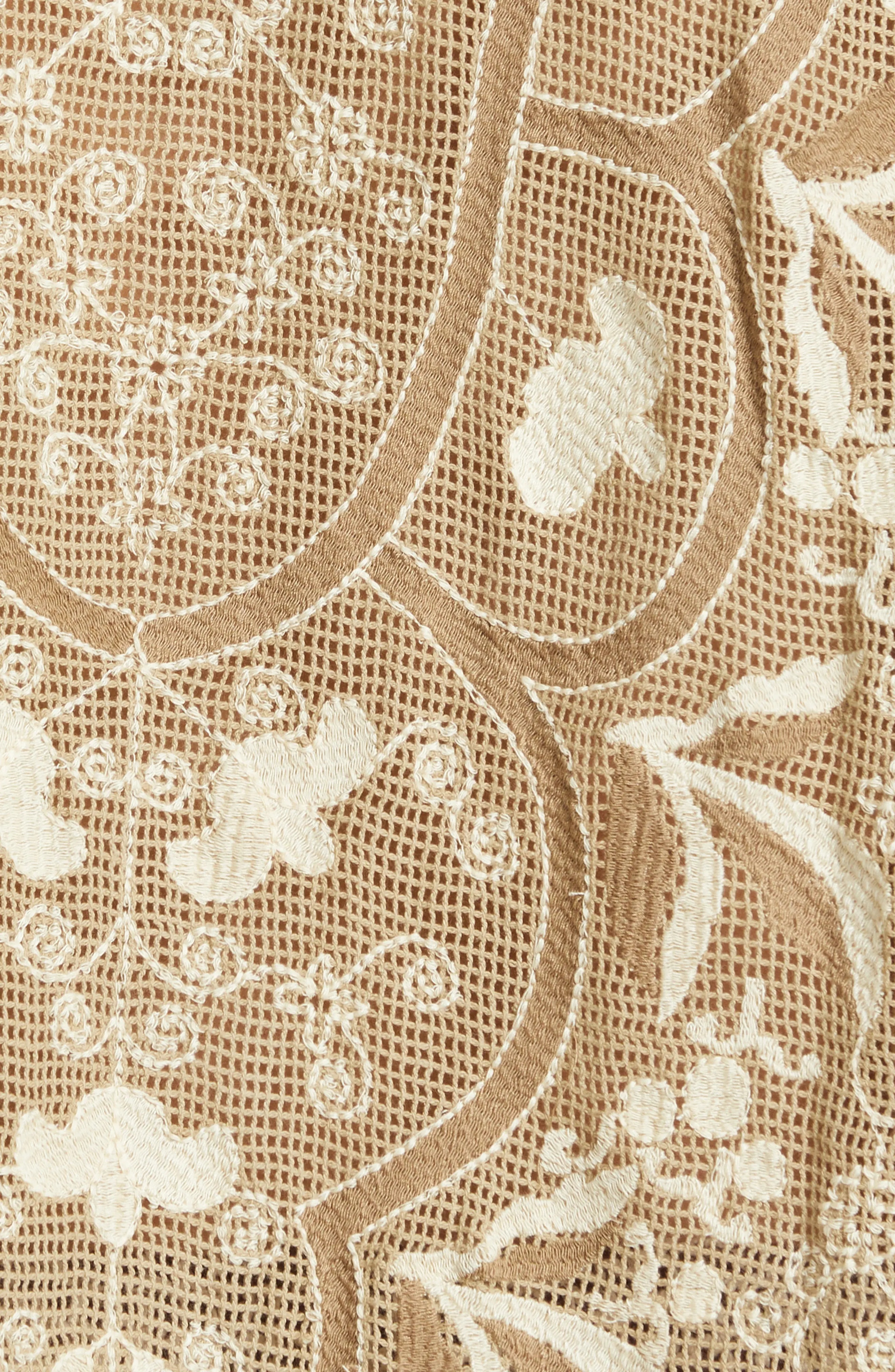 Filet Filigree Embroidered Mesh Button-Up Shirt - 7