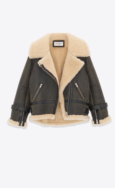 SAINT LAURENT aviator jacket in aged-leather and shearling outlook