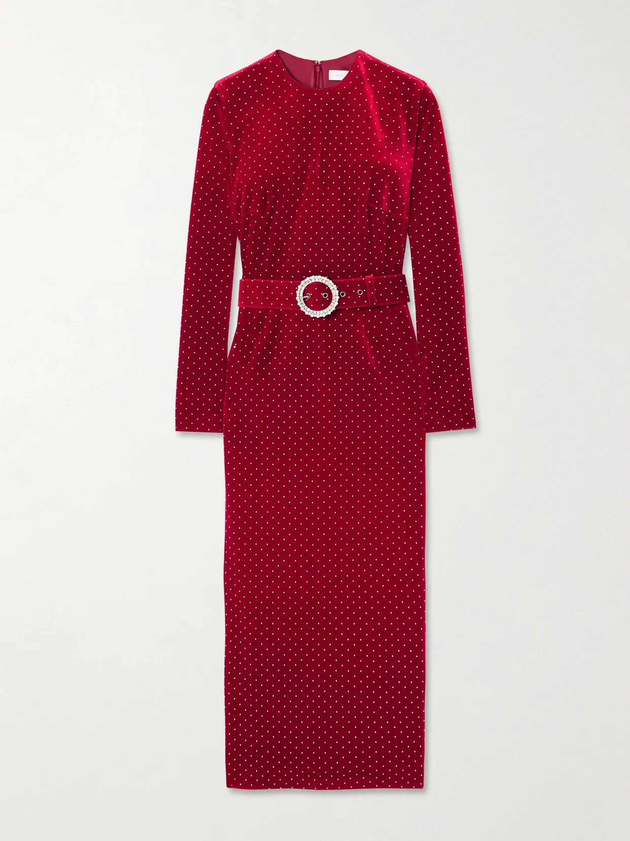 Kiara Belted Crystal-embellished Stretch-velvet Midi Dress - 1