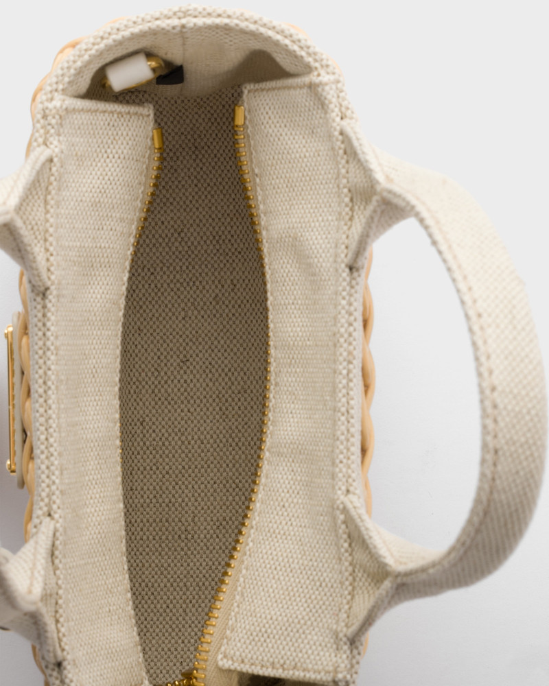 Mini wicker and linen blend tote bag 5