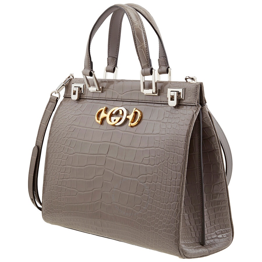 Gucci Grey Zumi Medium Top Handle Bag In Crocodile Effect - 4