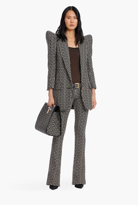 Long  bicolor jacquard one-button blazer with Balmain monogram - 2