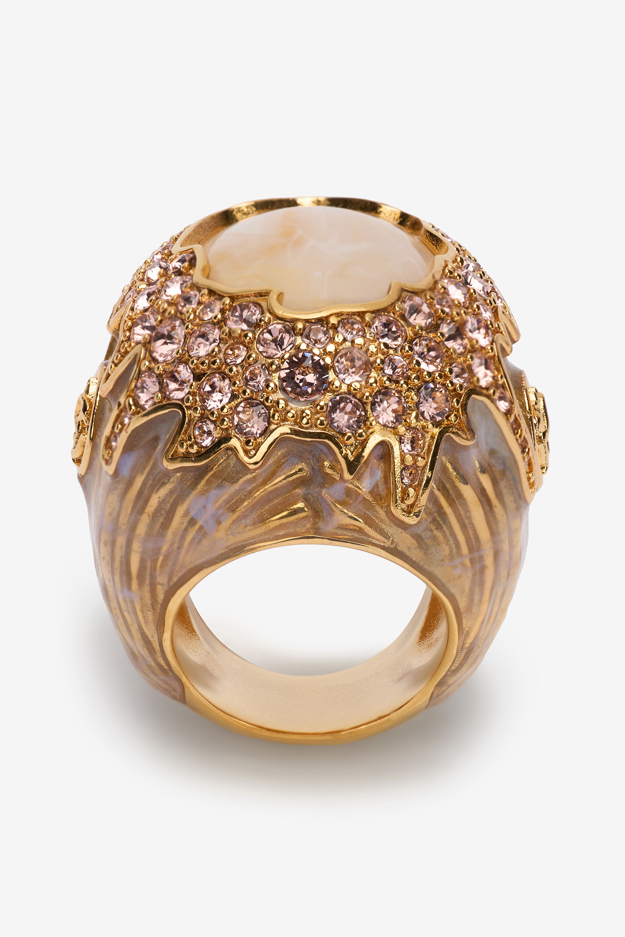 Sculptural Design Gold and Beige Ring - 1