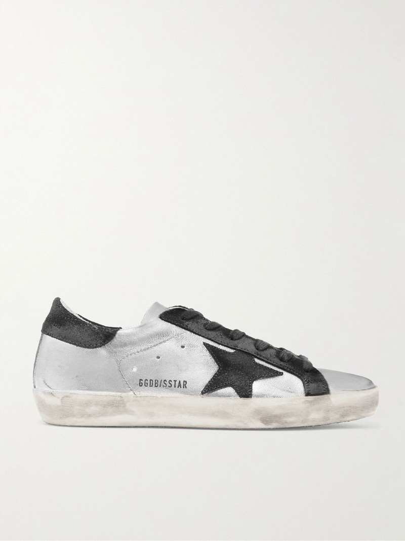 Superstar distressed metallic leather and suede sneakers Silver - 1