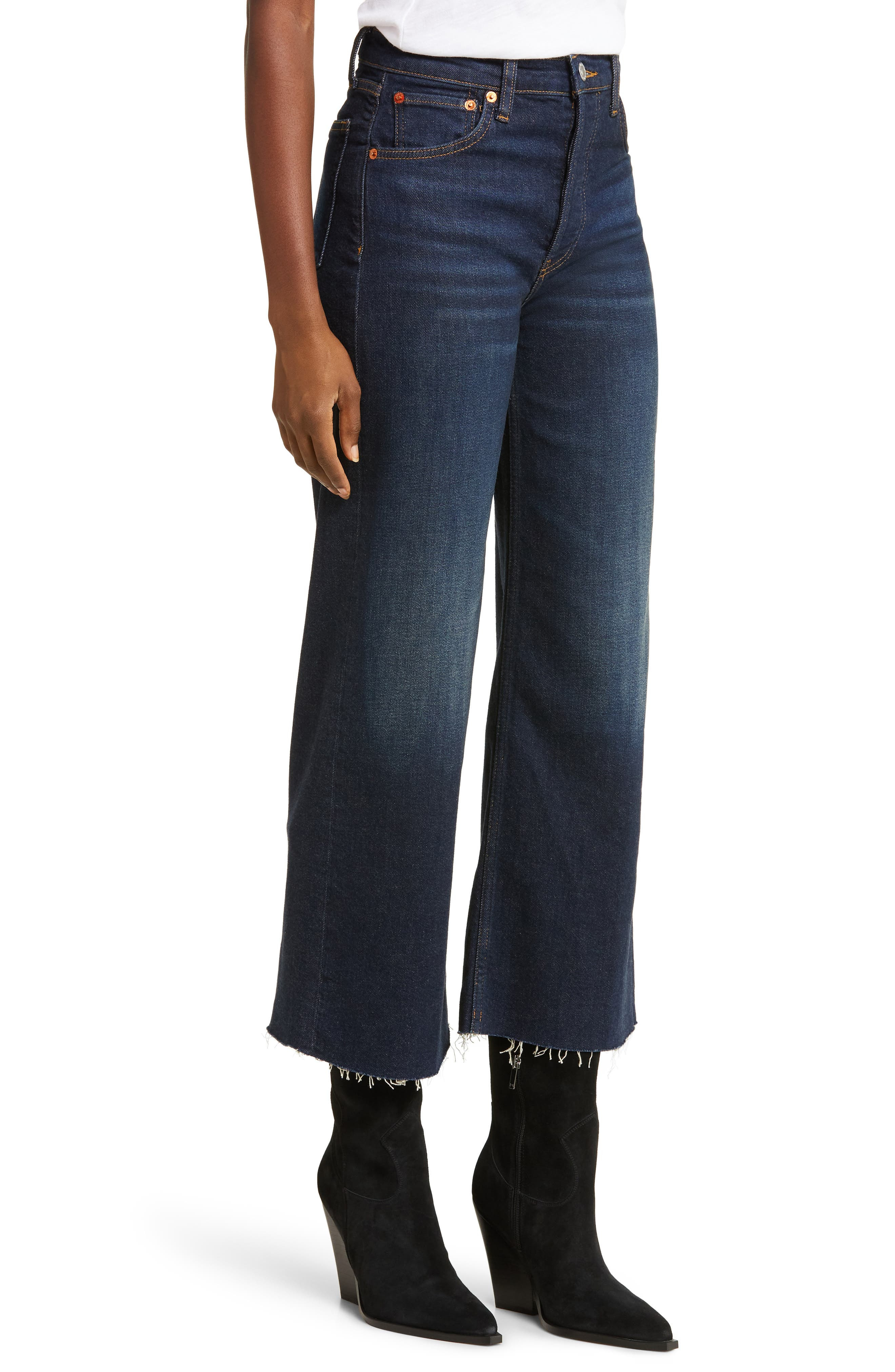 High Waist Crop Wide Leg Jeans - 3