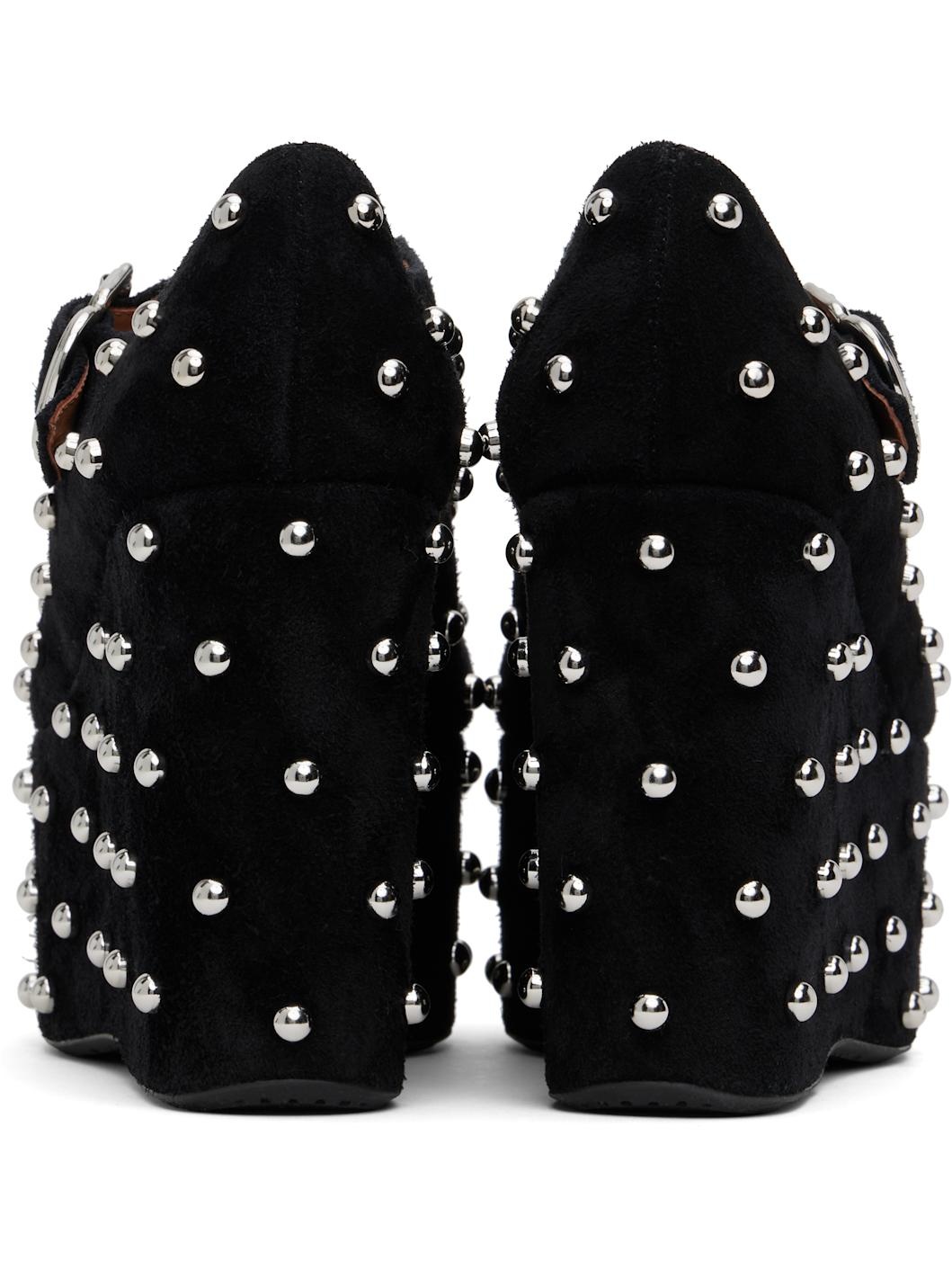 Black Criss Cross Wedge Heels - 2