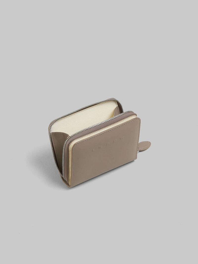 Marni TAUPE LEATHER ZIP-AROUND COMPACT WALLET WITH RAISED MARNI LOGO outlook