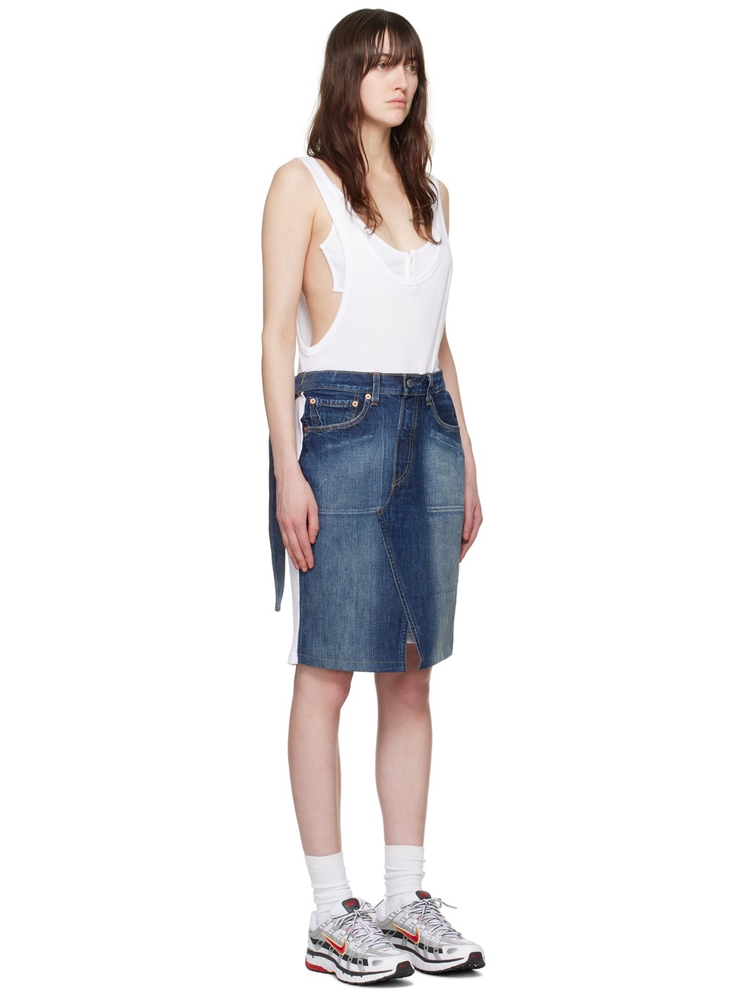 White & Indigo Pocketlegdress Midi Dress - 2