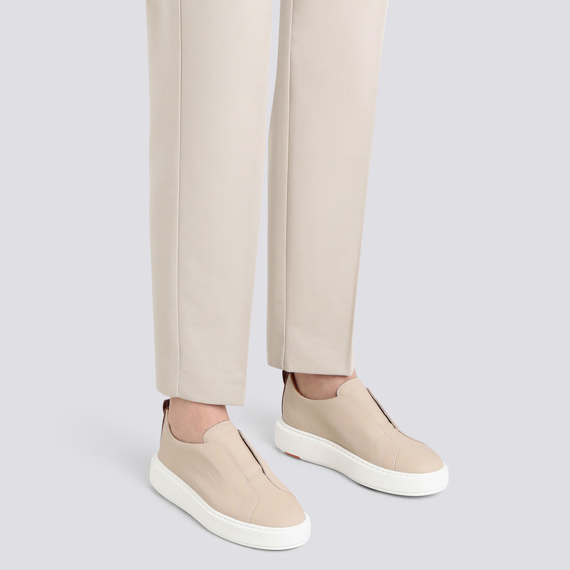 Santoni Women's pink tumbled leather slip-on sneaker outlook