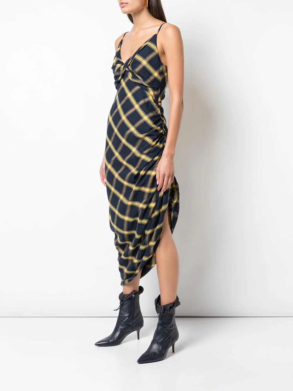 plaid asymmetric slip dress - 3