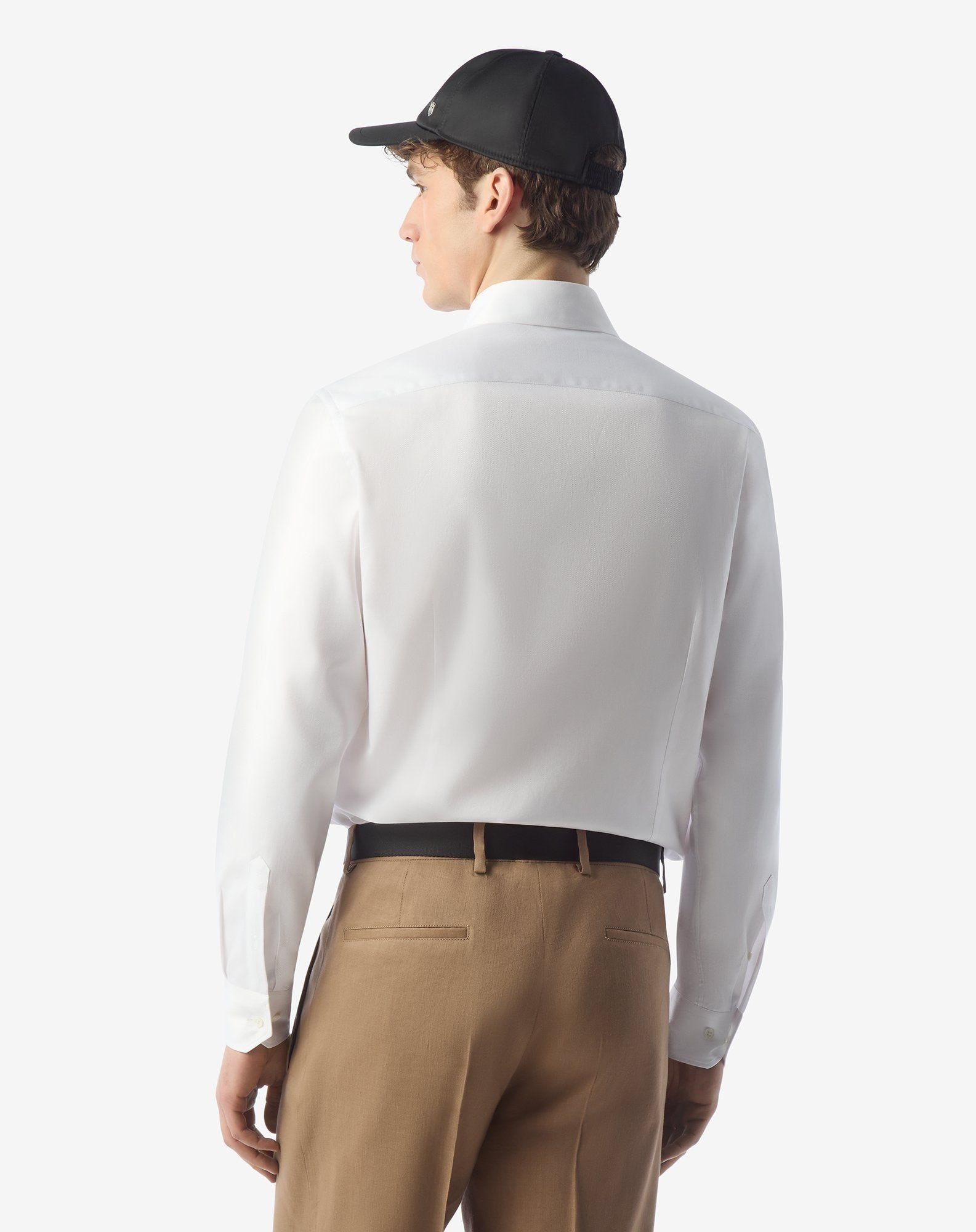 White cotton shirt with honeycomb micro-pattern - 3
