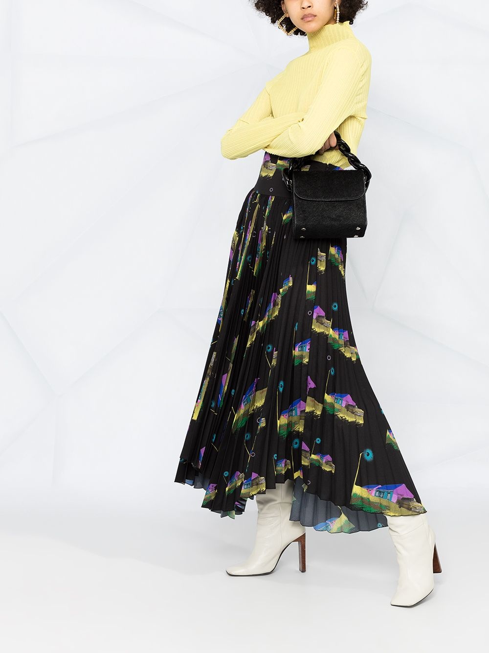 illustration-print pleated skirt - 4