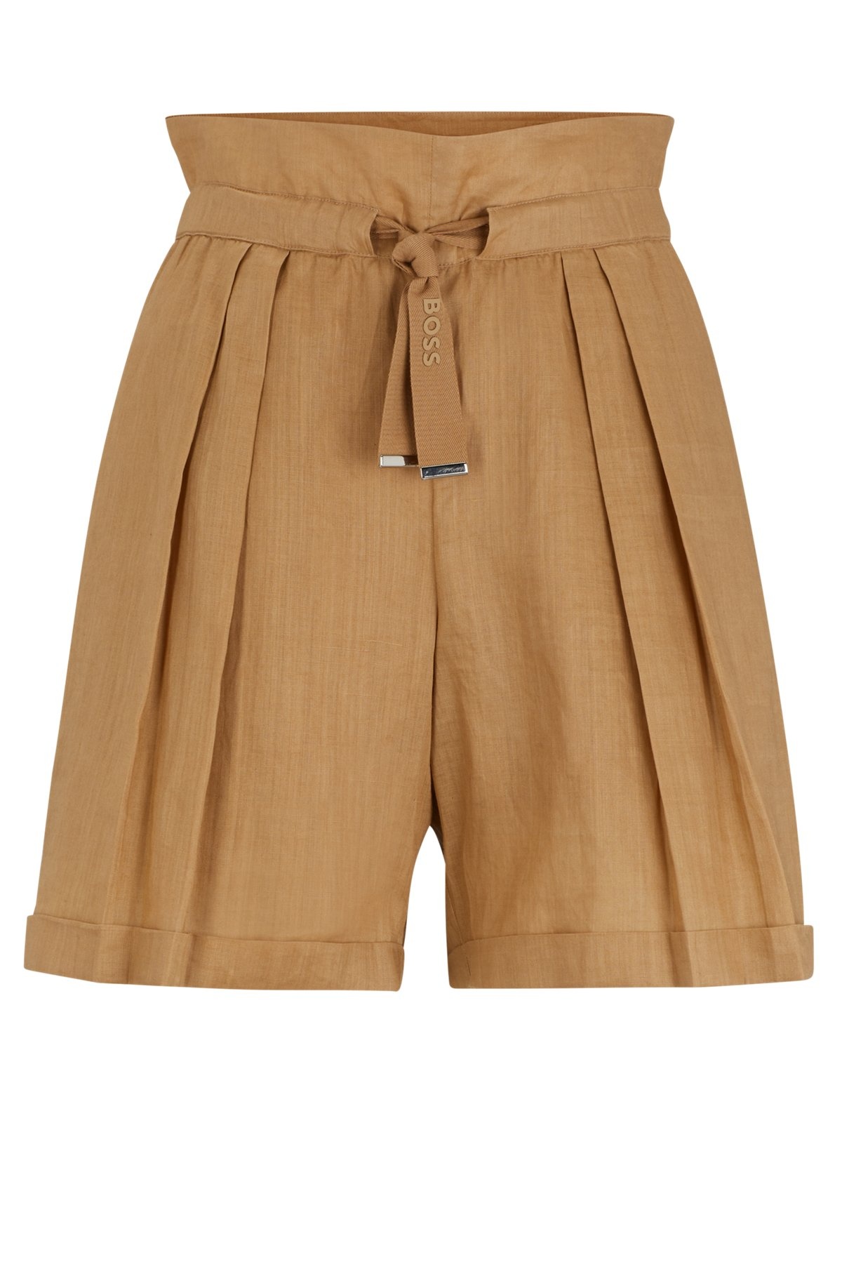 REGULAR-FIT PAPERBAG SHORTS IN RAMIE CANVAS - 1