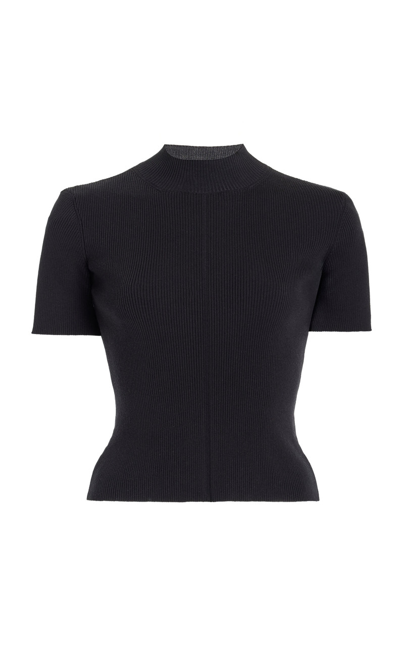 Ribbed Silk-Blend Top black - 1