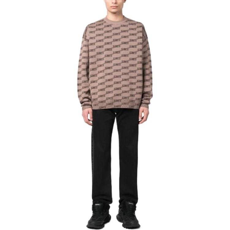 Balenciaga BB Allover Crewneck Knit Sweater 'Beige' 733859T32539378 - 3