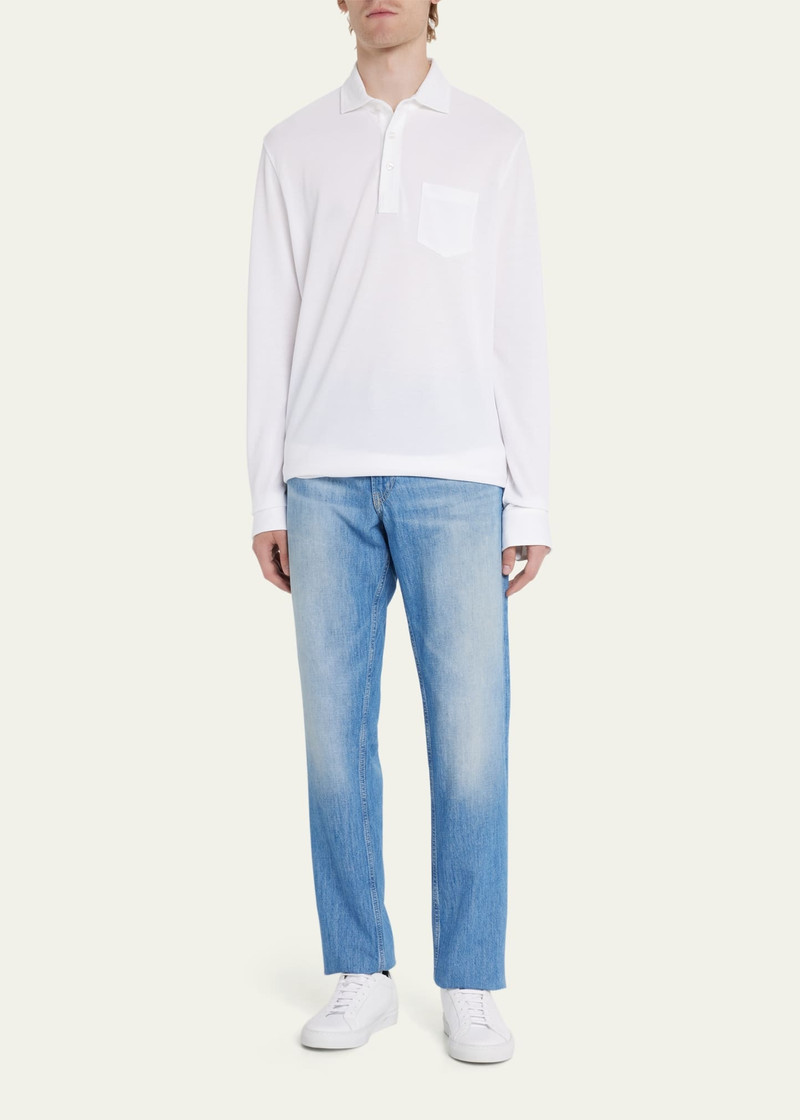 Ralph Lauren Men's Washed Long-Sleeve Pocket Polo Shirt, White outlook