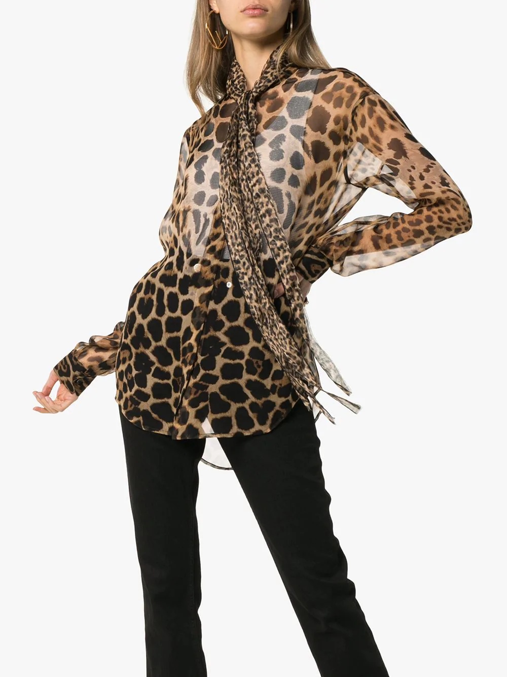 tie-neck leopard-print blouse - 3