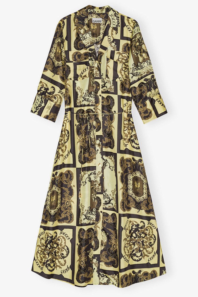 YELLOW PRINTED SILK MAXI DRESS 1
