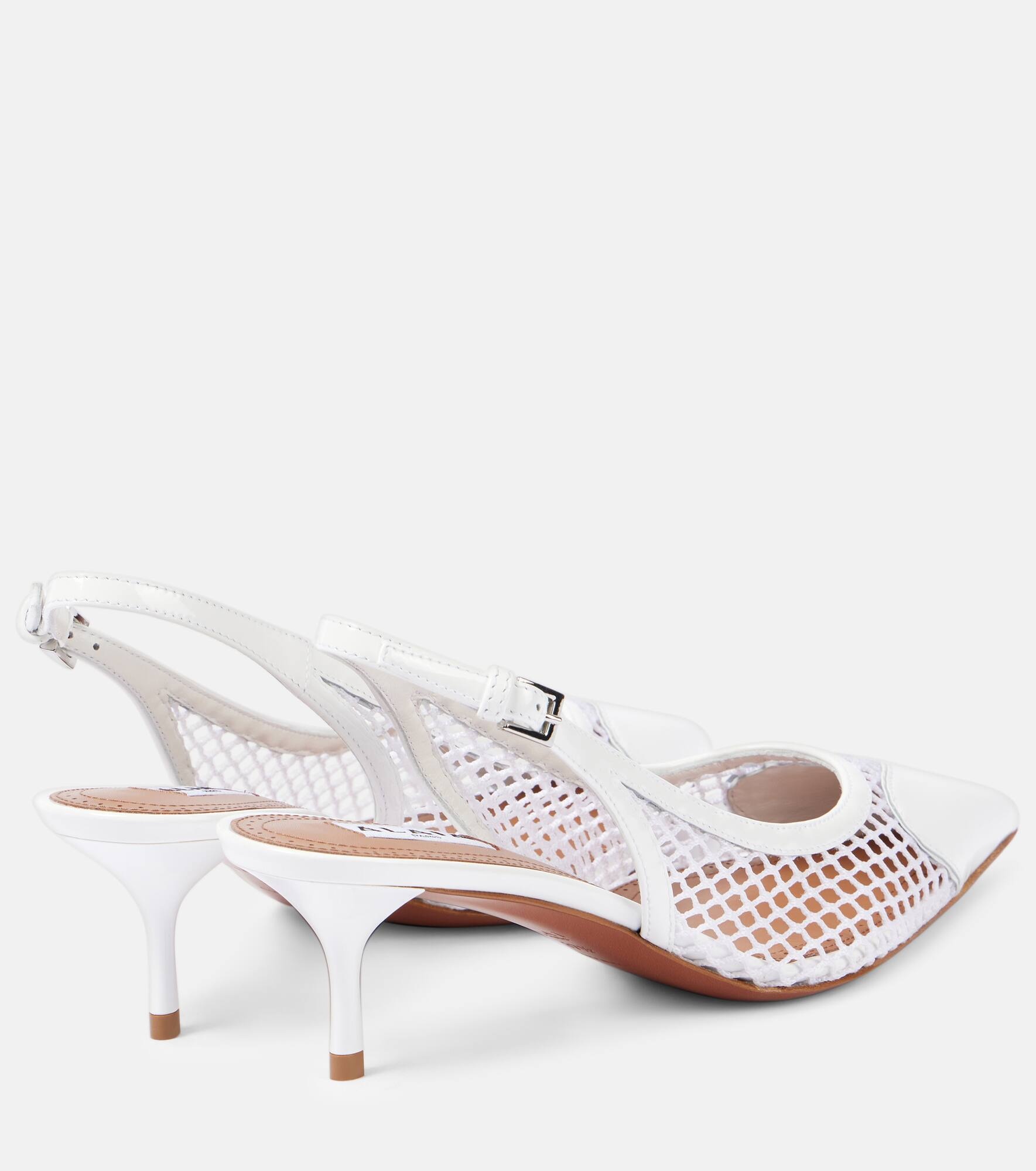 Le Cœur patent leather and fishnet slingback pumps - 2
