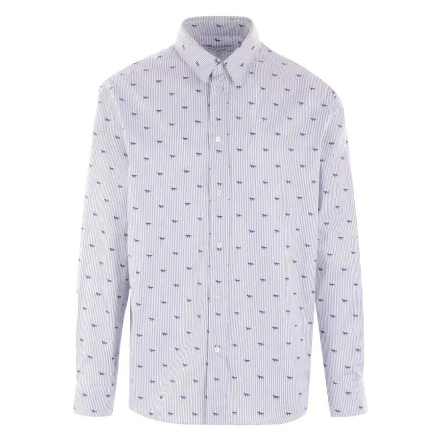 Maison Kitsune Striped Profile Fox Poplin Shirt, Size Large - 1