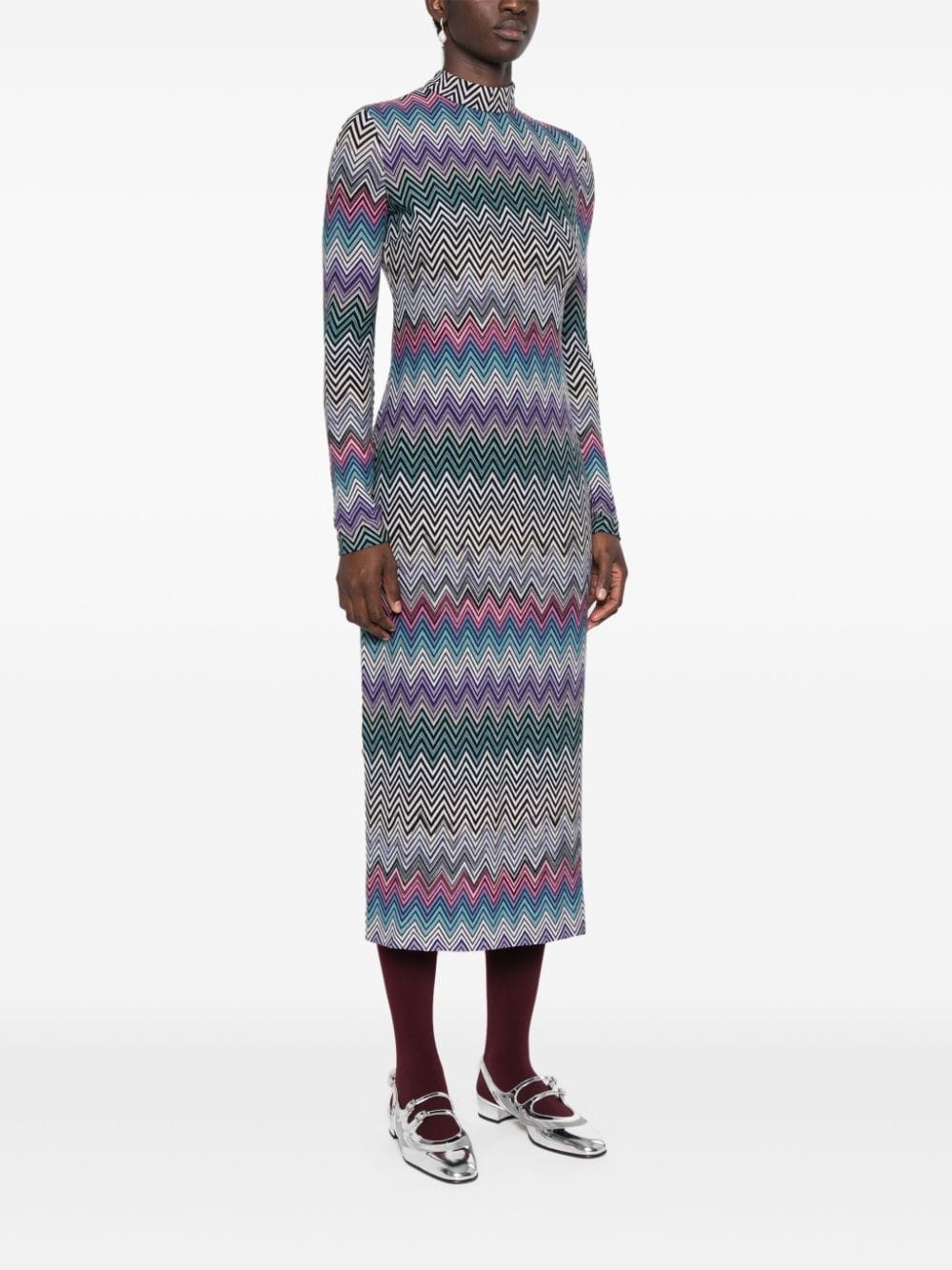 zigzag-woven midi dress - 3