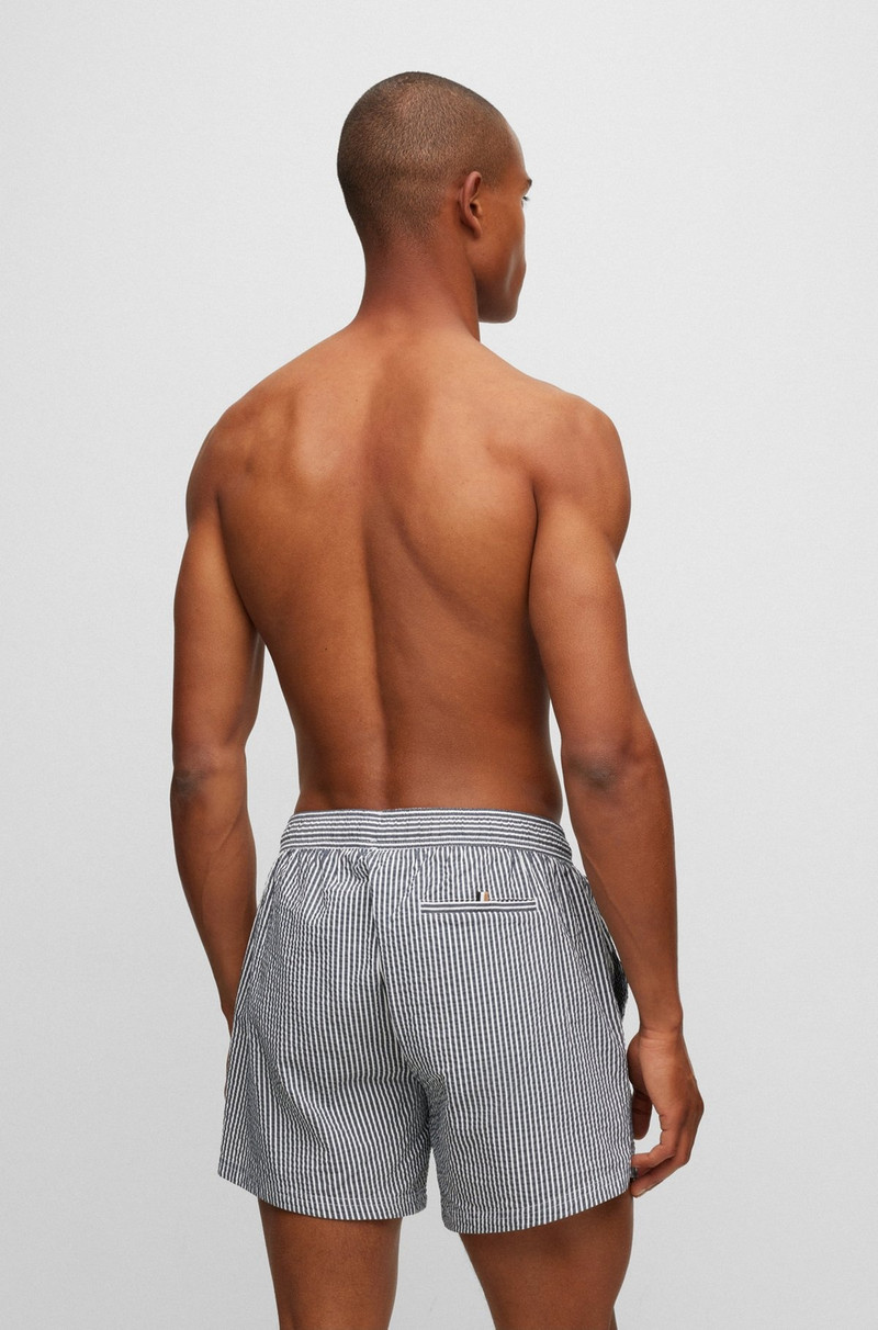 BOSS SEERSUCKER STRIPED SWIM SHORTS WITH LOGO BADGE outlook