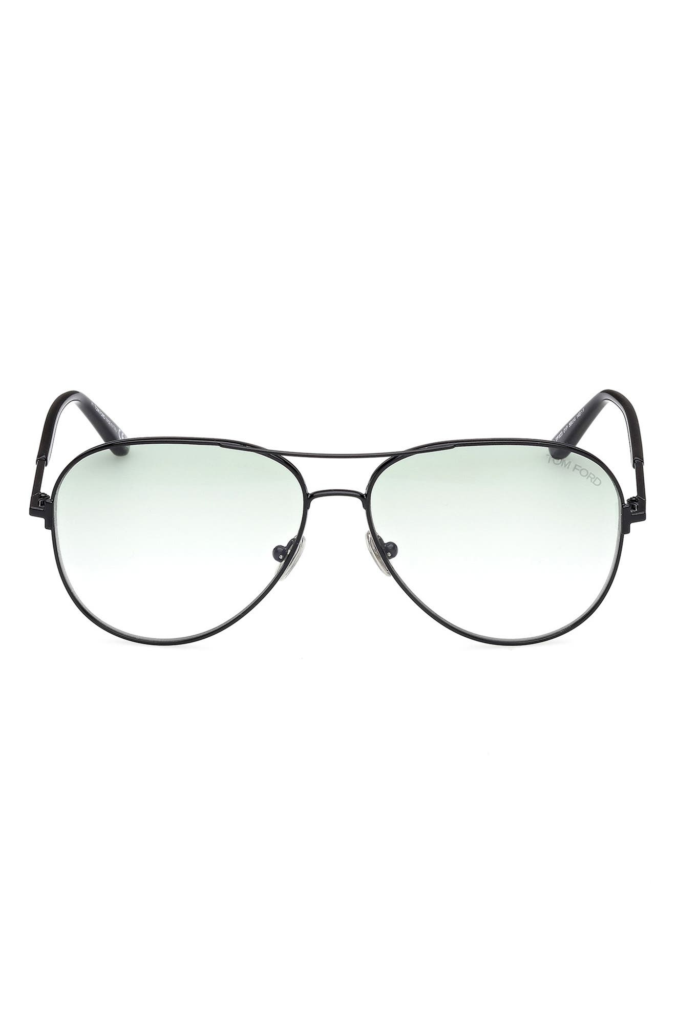 TOM FORD Clark 59mm Gradient Pilot Sunglasses in Shiny Black /Gradient Green at Nordstrom - 1
