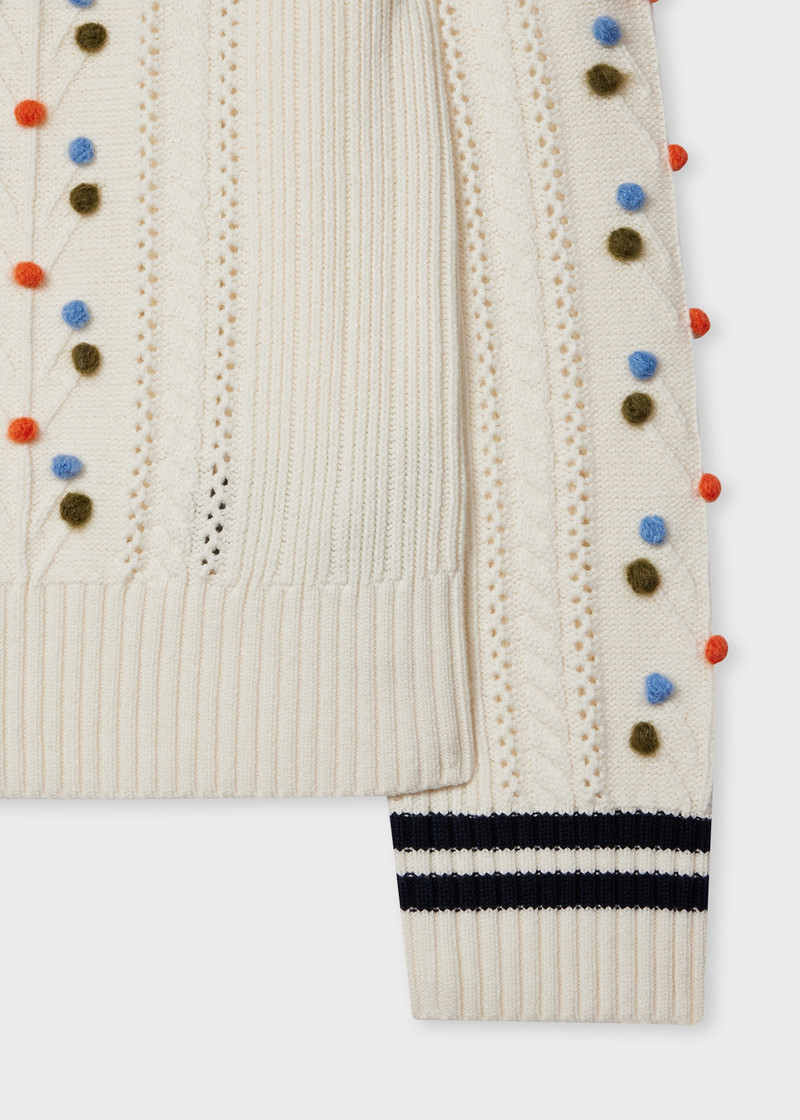 Paul Smith Women's Ecru Cable Knit Pom Pom Cardigan outlook