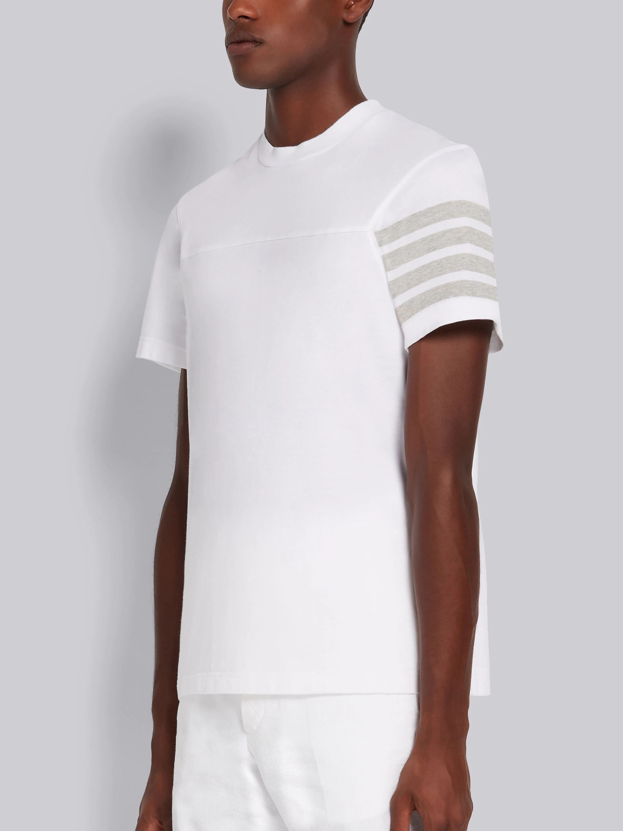 White Cotton Jersey 4-Bar Short Sleeve Yoke Seam Tee - 2