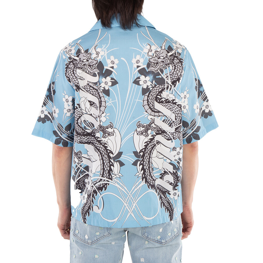 Amiri Men's Blue Dragon Printed Short-Sleeved Bowling Shirt - 4