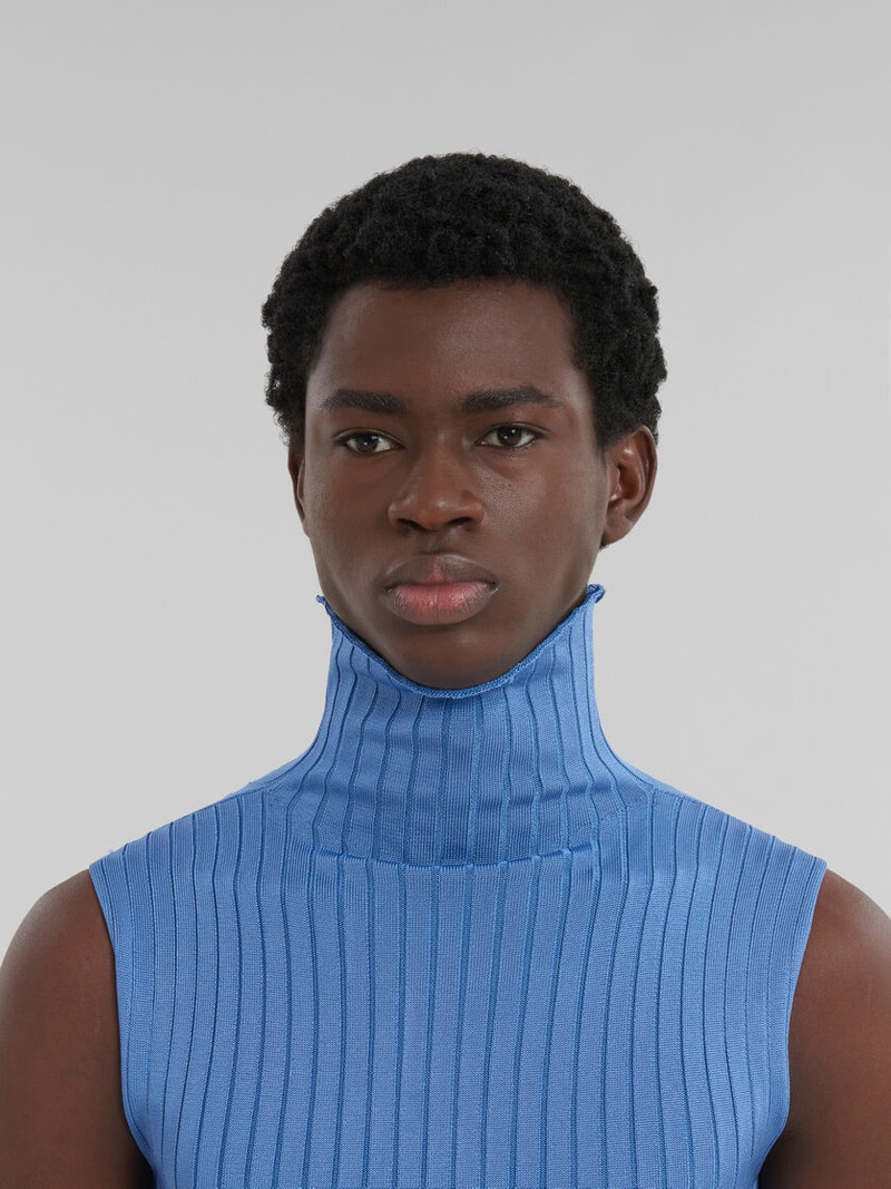 BLUE RIBBED VISCOSE TURTLENECK VEST 4