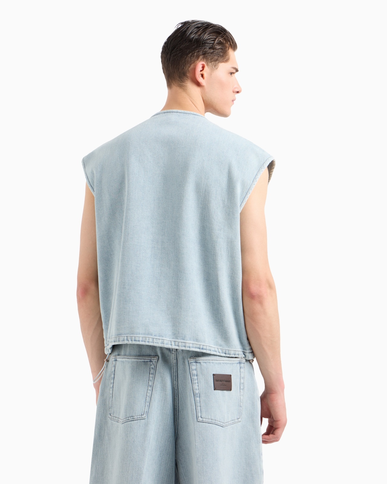 MULTI-POCKET DENIM-EFFECT DOBBY FABRIC SLEEVELESS TOP - 3
