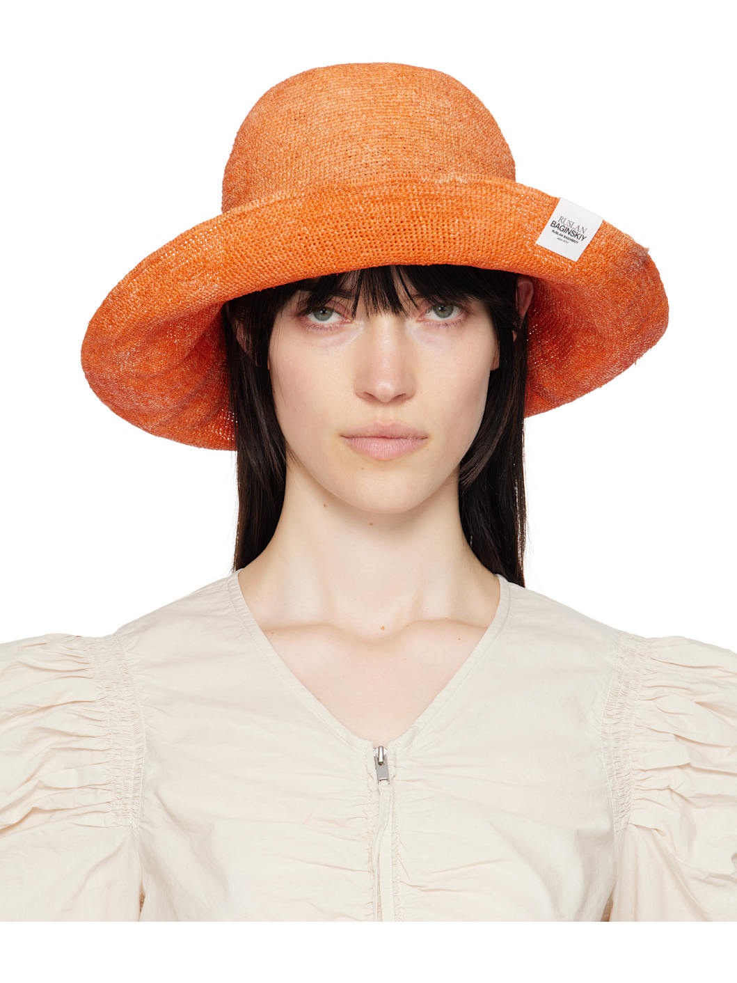 Orange Straw Bucket Hat - 1