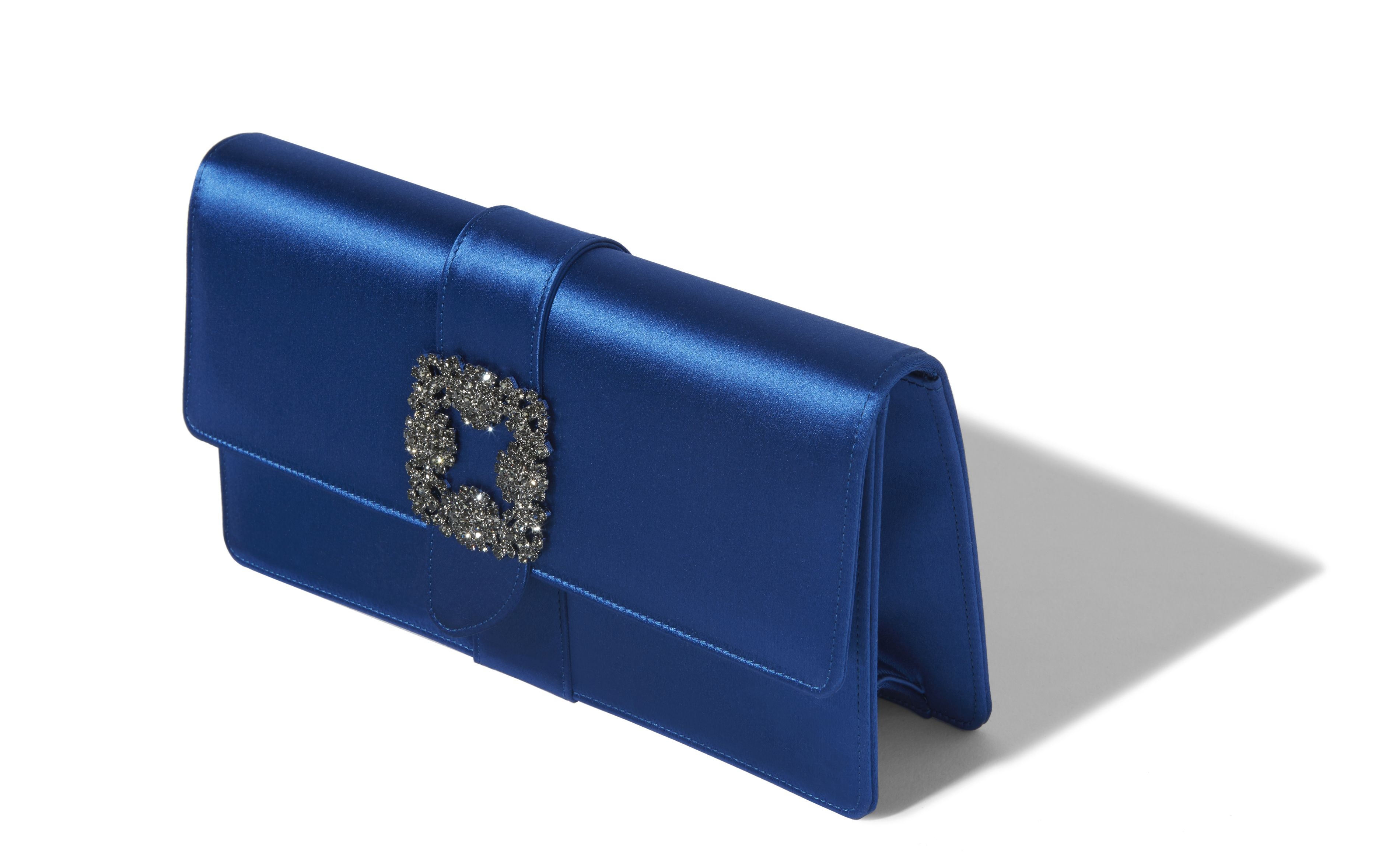 Blue Satin Jewel Buckle Clutch - 2