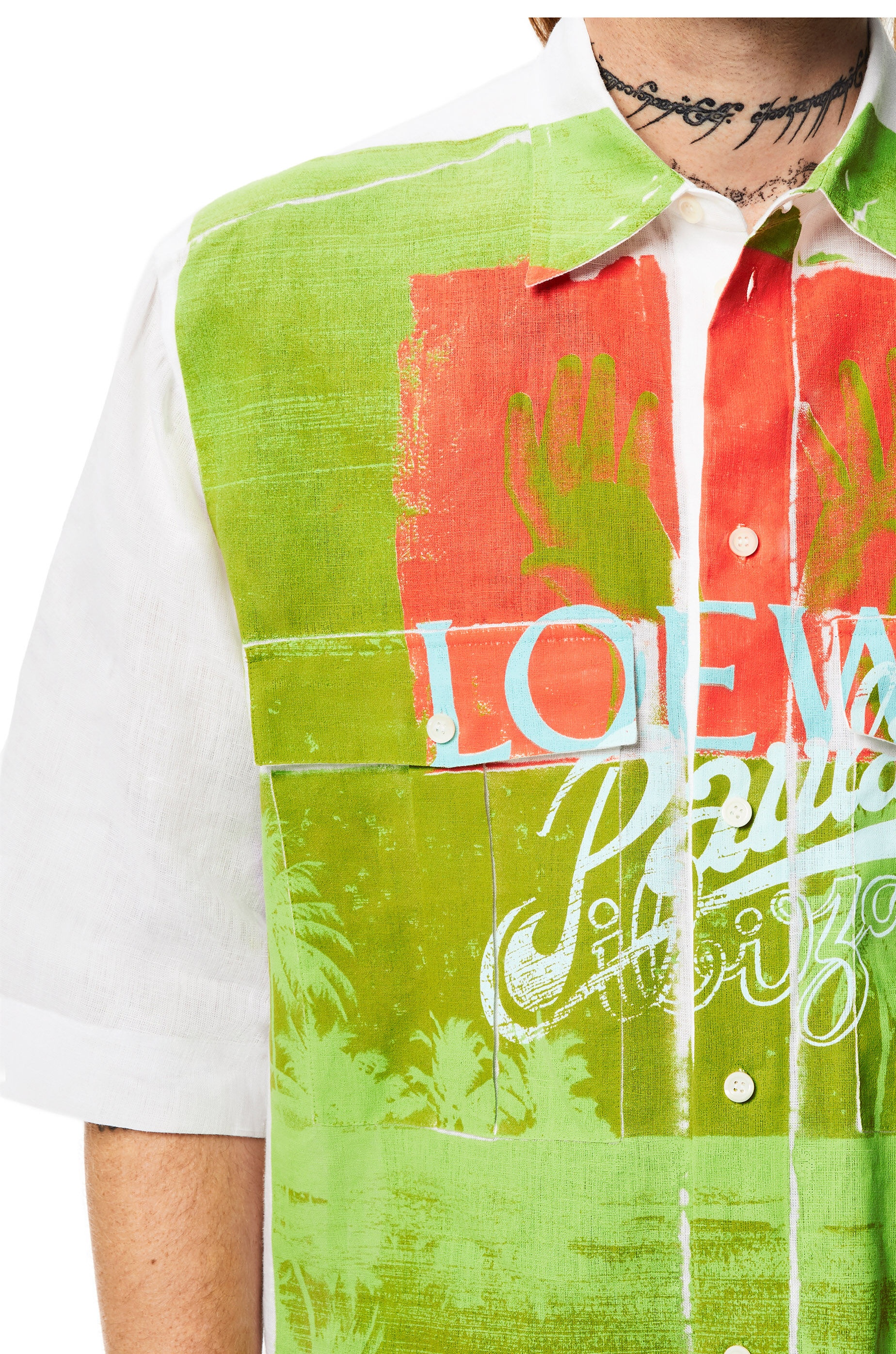Palm print short sleeve shirt in linen - 5