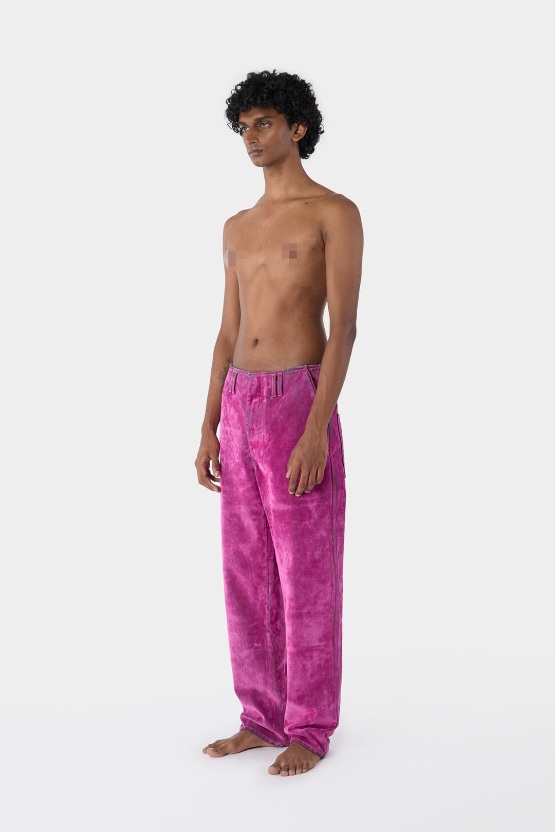 STRAIGHT PANTS / flocked denim / fuchsia - 3