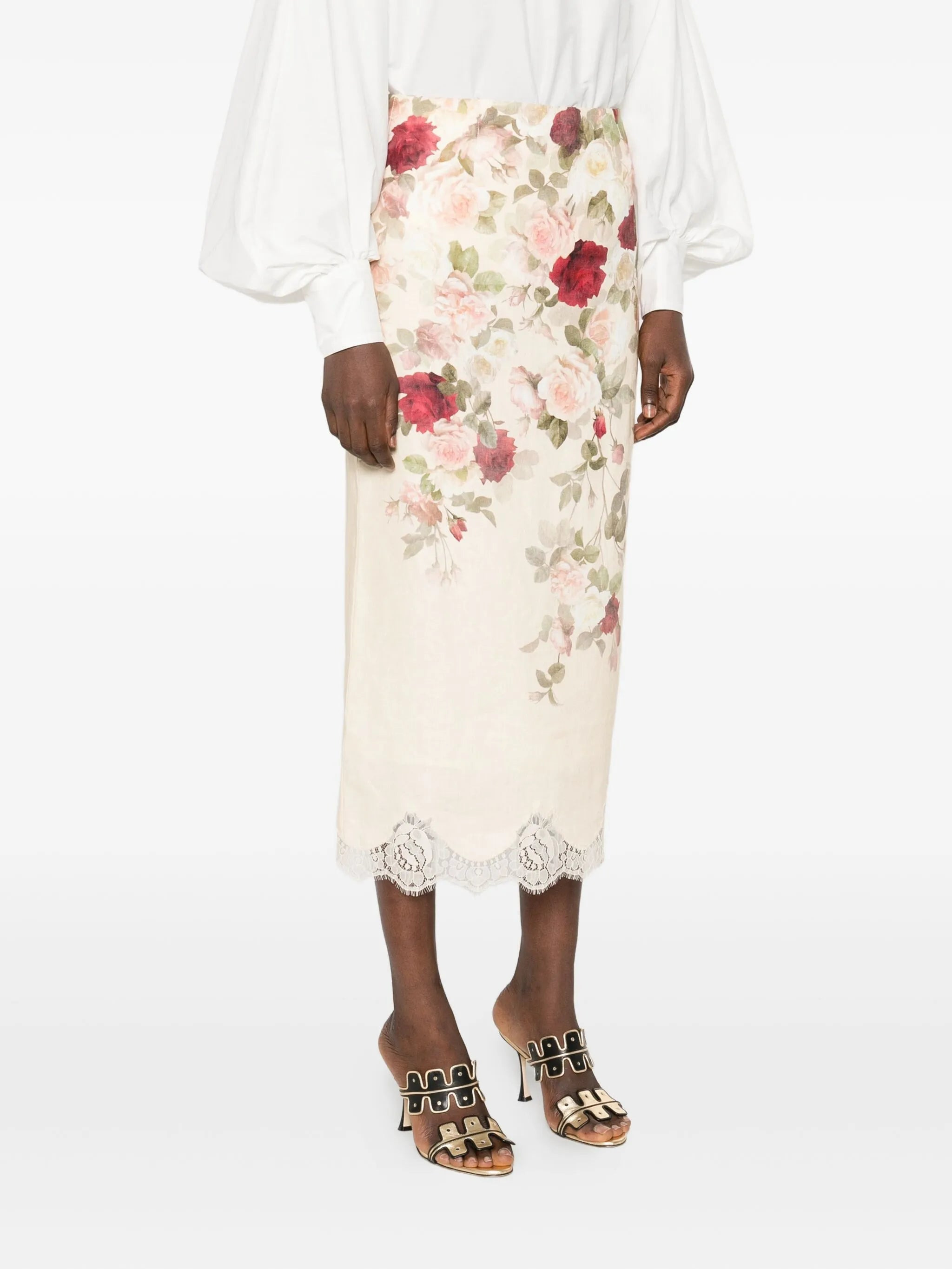 floral-print lace-trimmed skirt - 3