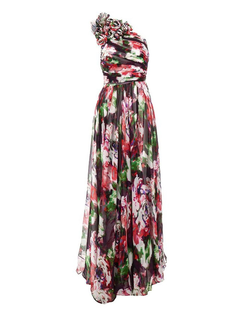 꽃 인쇄 one-shoulder maxi 드레스 1