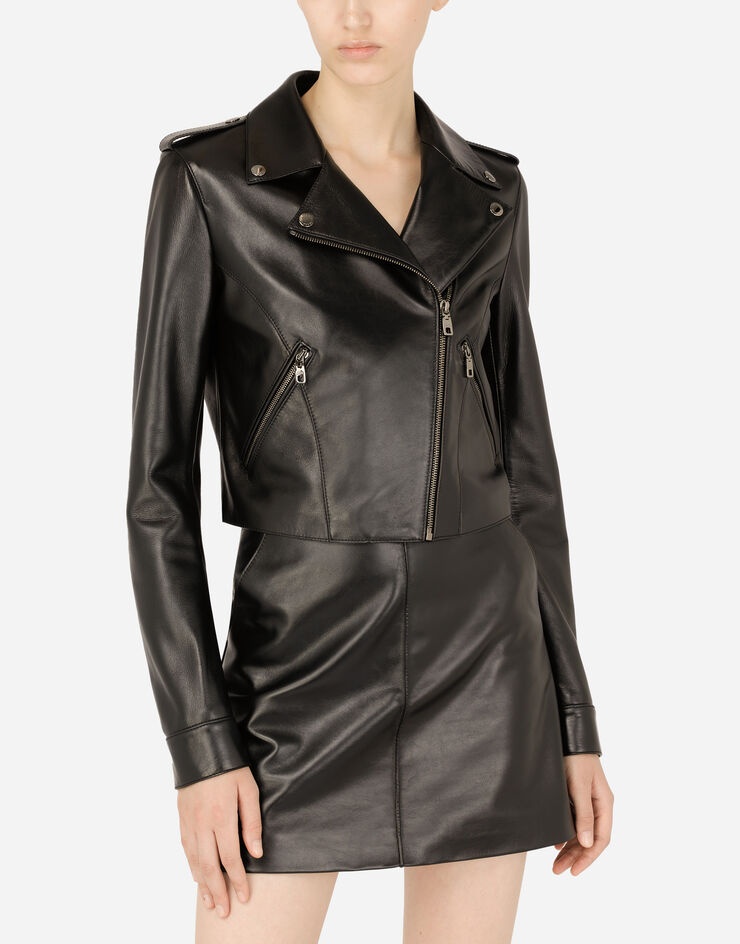 Leather biker jacket with tab details - 4