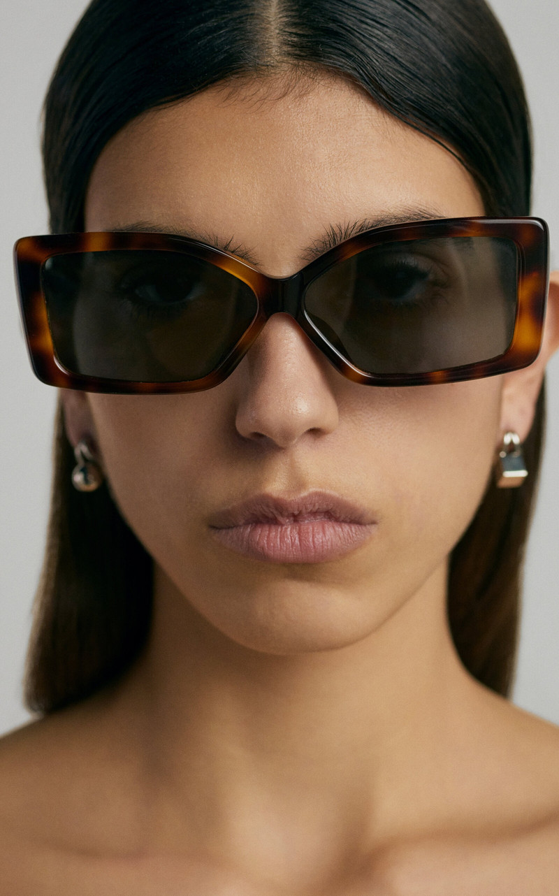 JACQUEMUS Rectangle-Frame Acetate Sunglasses brown outlook