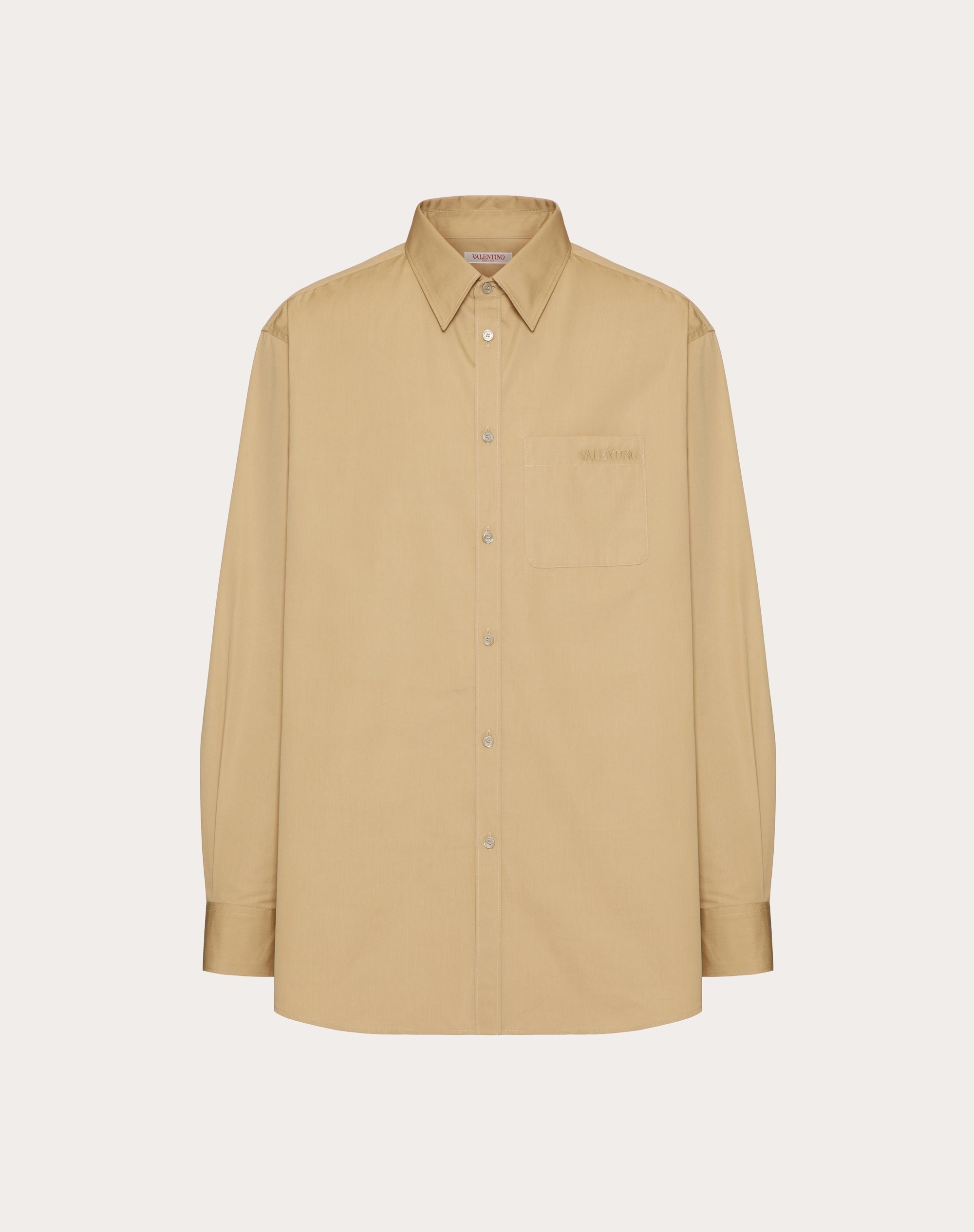 LONG SLEEVE COTTON SHIRT WITH VALENTINO EMBROIDERY - 1