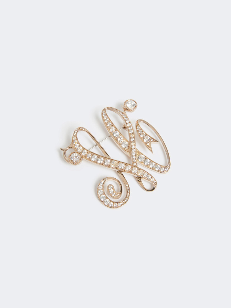 MAGENTA Monogram brooch with rhinestones - IVORY 3