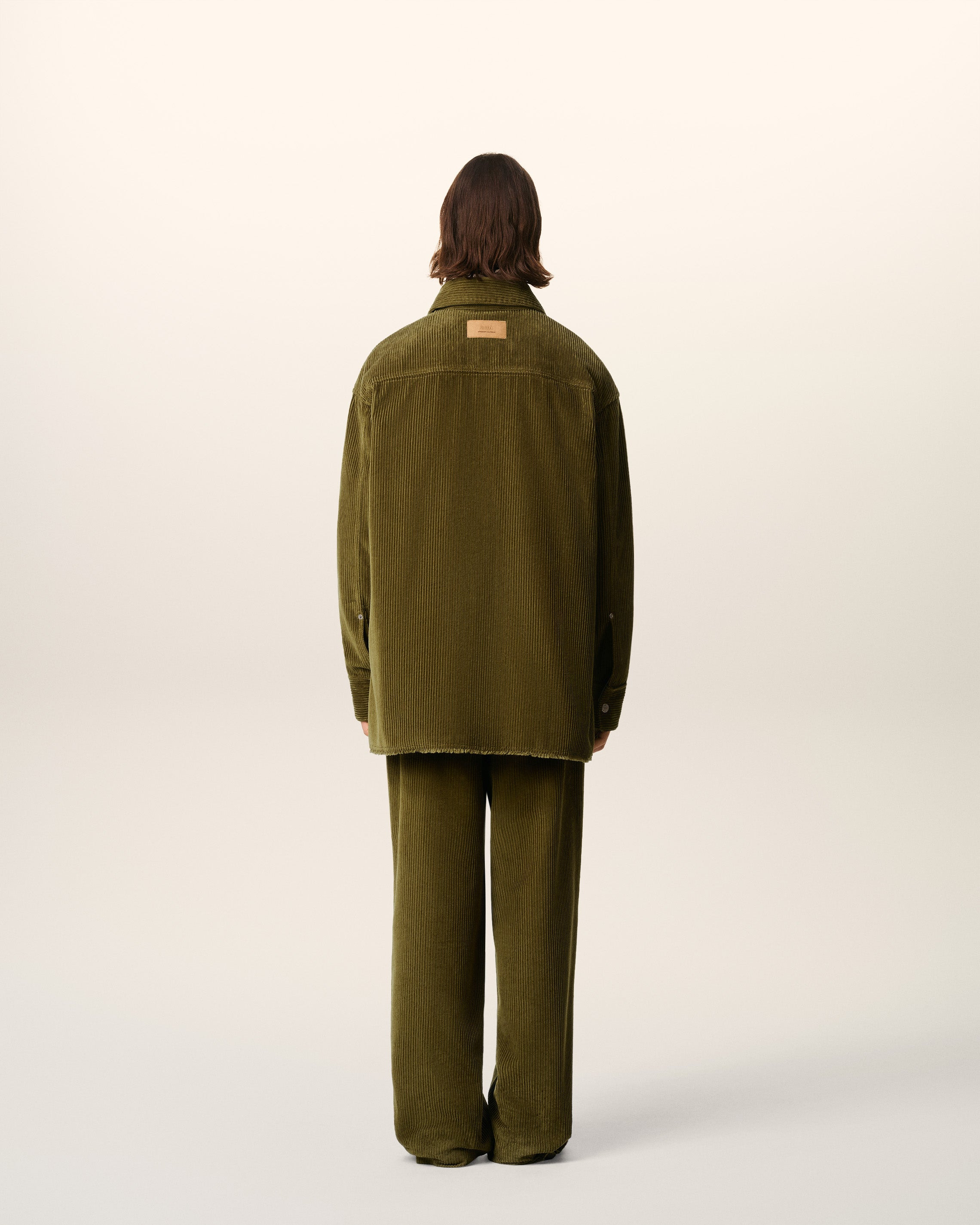 GREEN COTTON CORDUROY SIDE SLIT OVERSHIRT - 5