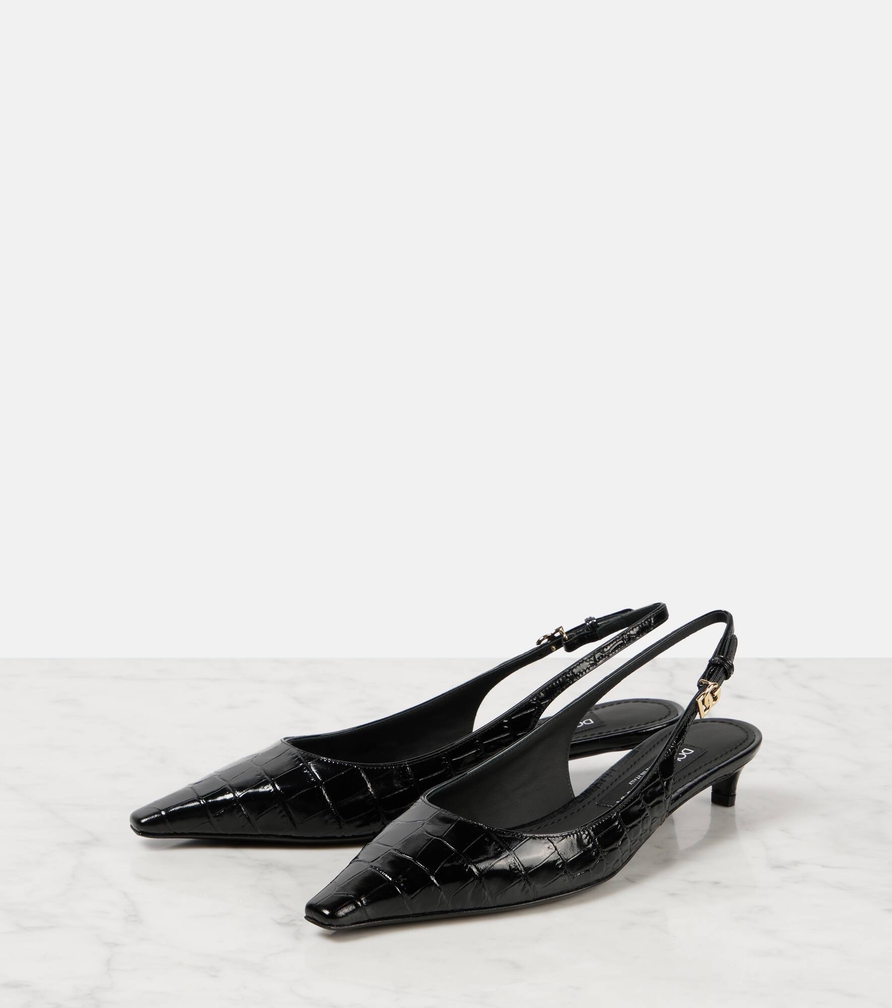 Croc-effect patent leather slingback pumps - 4