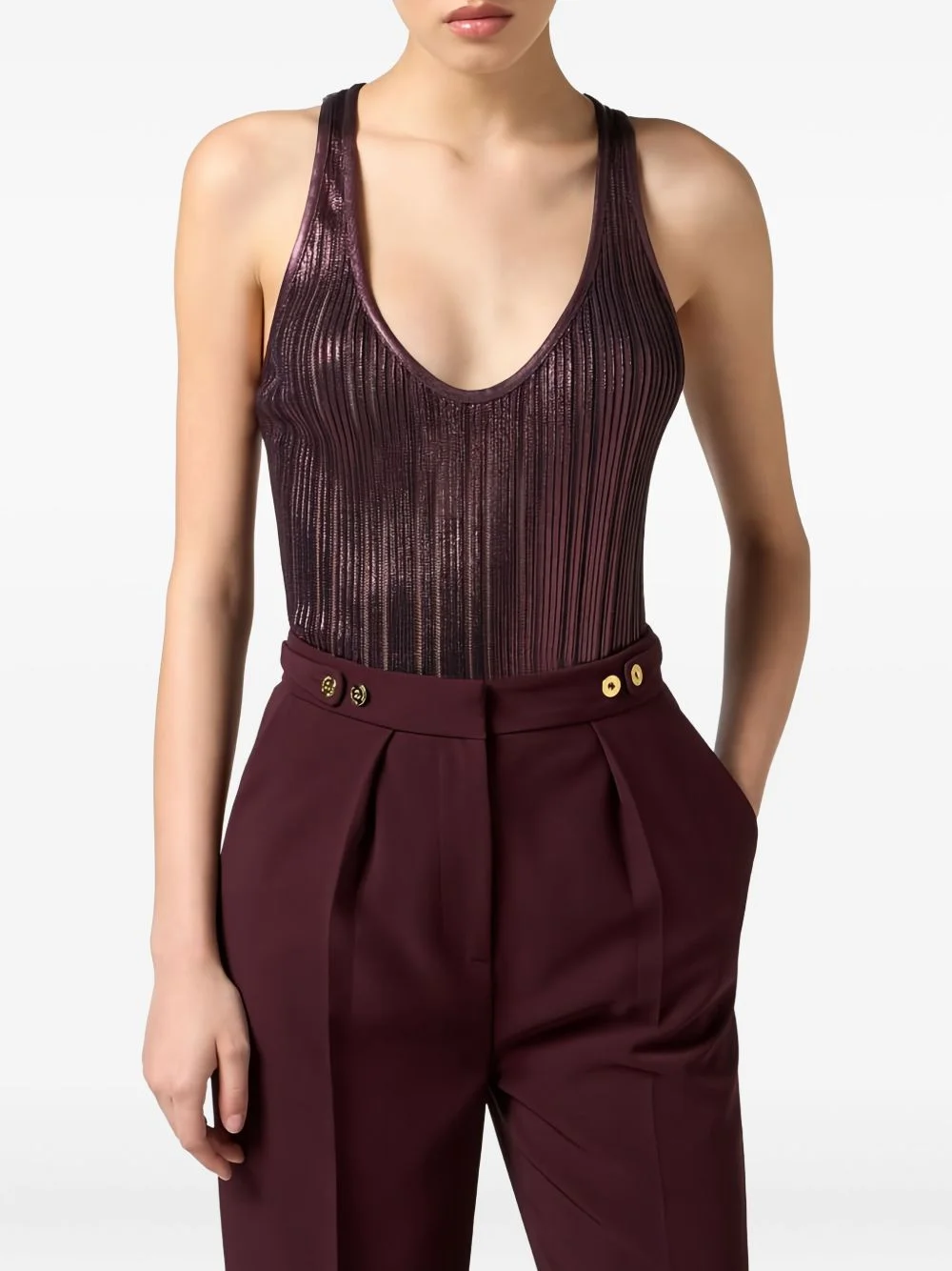 laminated ribbed knit top - 1